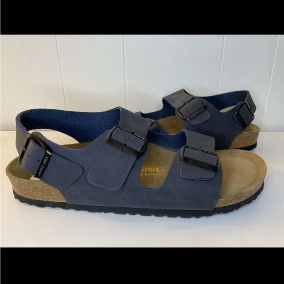 Birkenstock Milano Men’s Sandals 10M 43 EU Navy Leather Soft Footbed Slingback - Picture 1 of 16
